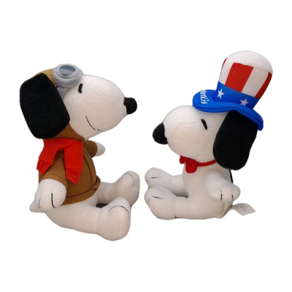 MetLife Peanuts Snoopy Red Baron Flying Ace & Patriotic 7" Plush Lot of 2